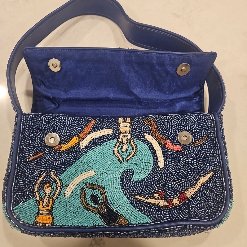 Staud Tommy Bag Beaded Blue Swimmers Shoulder Bag - Picture 4 of 7